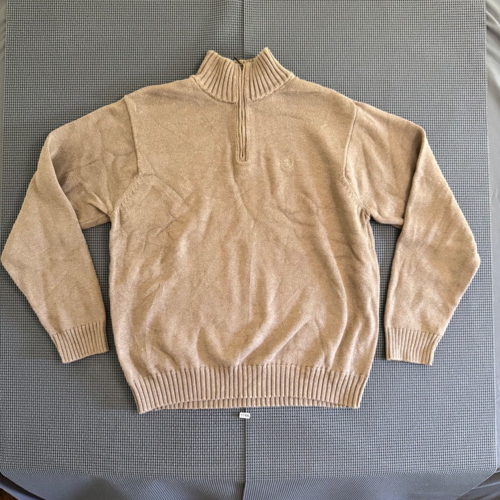 IZOD Mens Tan Khaki 100 Cotton Quarter Zip Mock Neck Pullover Sweater Large